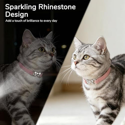 BINGPET Diamond Cat Collar with Bell,Adjustable Kitten Collar,Pink - color: Pink(Bowknot), size: Neck Girth 8"-10"