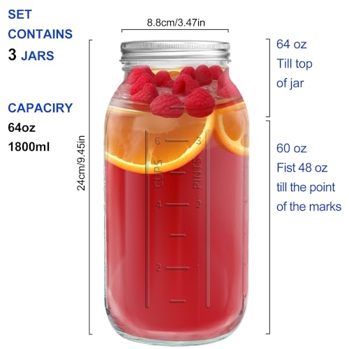 eleganttime 64 oz Mason Jar Wide Mouth 3 Pack,Large Half Gallon Mason Jar with Airtight Lid,Big 1/2 Gallon Big Mason Jars for Canning,Pickling, Fermentation and Preservation - color: 3pcs-64oz