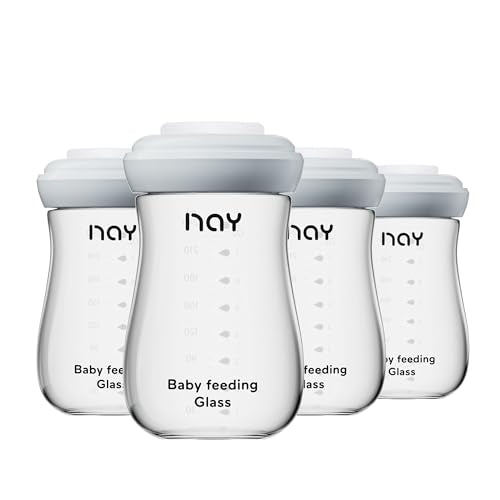 yanyoyo Glass Breastmilk Storage Bottles, 8oz Wide Neck Breast Milk Containers, BPA-Free, Lead-Free, Fits Breast Pumps and Nipples, 4 Pack