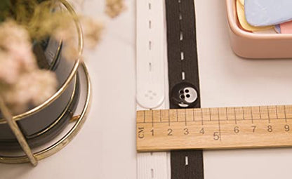 Flat Sewing Band Spool with Buttonholes, Elastic Stretchable, Ideal for DIY Waistbands and Necklines (Black & White, 3/4" × 5 Yds Each) - color: Black & White, size: 3/4" × 5 Yds each