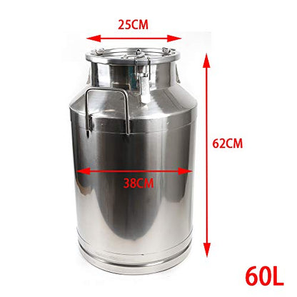 Milk Can Milk Bottle, 20/30/ 40/50/ 60L Stainless Steel Heavy Duty Milk Jug Wine Pail Bucket Square Liquid Container Storage with Embedded Silicone Sealed Lid for Home Restaurant Bar Silver (60L) - size: 60L