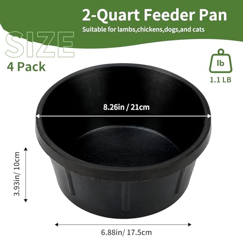 4Pcs Rubber Feeder Pan,2 Quart Feed Bucket - color: Black-2Quart, size: 4PCS