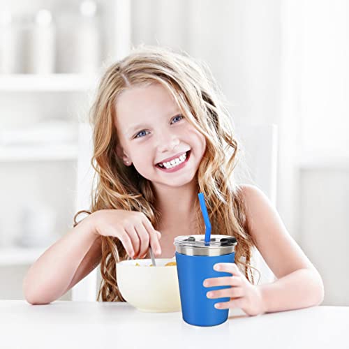 ShineMe 5Pack Kids Cups with Straws and Lids Spill Proof, 12oz Toddler Straw Cups with Colorful Silicone Sleeves, Unbreakable Stainless Steel Water Tumblers for Cold & Hot Drinks - color: orange, purple, red, green, blue