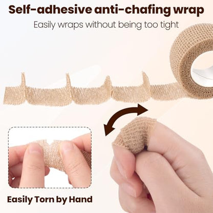 4 Rolls 1 Inch Self Adhesive Bandage Wrap, Beige - color: Beige