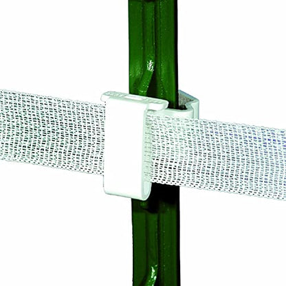 Powerfields Safe-Fence White T-Post Polytape Insulator - TP-25 Electric Fence Insulators (25 Pieces)