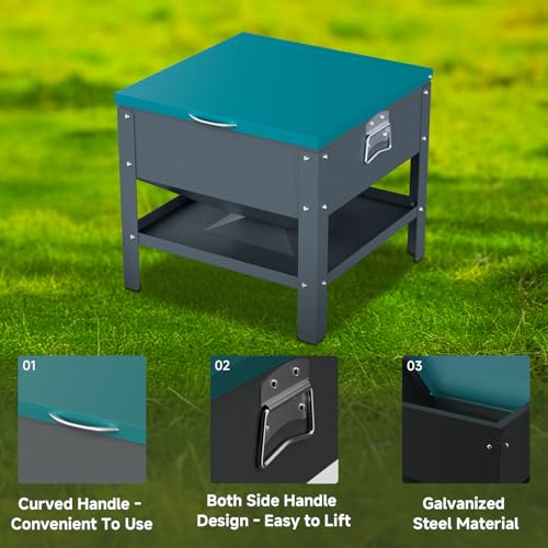 Automatic Metal Chicken Feeder,80lb Large Capacity Portable Gravity Chicken Feeder Box with Weatherproof Lid, No Waste Poultry Feeder for Geese, Ducks(Green Lid) - color: Green Lid