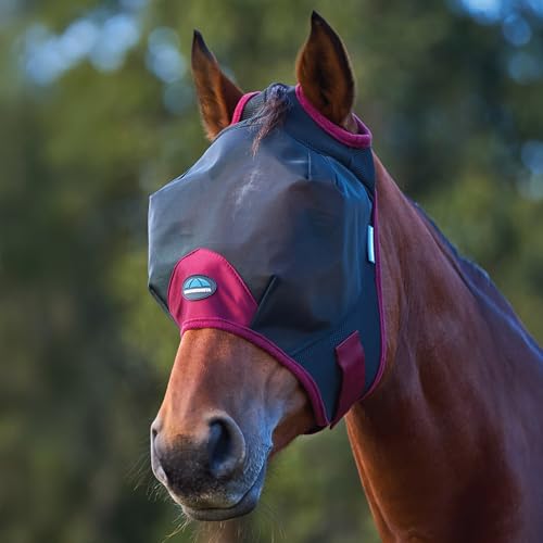 WeatherBeeta ComFiTec Fine Mesh Fly Mask, Black/Burgundy, Medium - color: Black/Burgundy, size: M