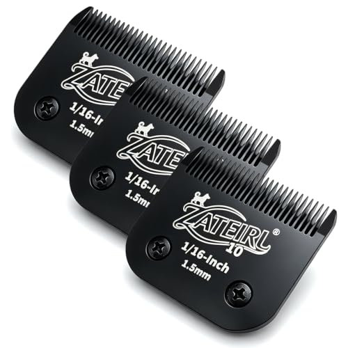 Size 10 Detachable Pet Grooming Clipper Blade with Steel Cutter, 1/16 Inch (1.5 mm) Cut Length, Black, Compatible with Andis, Oster A5, Wahl KM10, 3 Pack - color: Black, size: 10# 1.5mm - 3 Pack