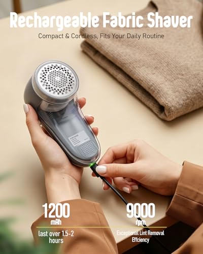 POPCHOSE Fabric Shaver, Lint Shaver with 6-Leaf Blade, Rechargeable - color: Grayish White