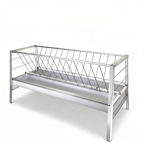 VOHALA 92 Gallon Hay and Grain Feeder for Goats, Galvanized Steel 2-in-1 Livestock Feeder with 37 Gallon Feed Pan, Heavy Duty Freestanding Hay Rack for Sheep, Easy Assembly for Outdoor Farm Use