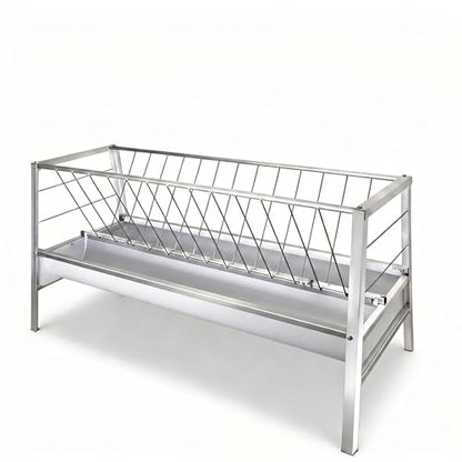 VOHALA 92 Gallon Hay and Grain Feeder for Goats, Galvanized Steel 2-in-1 Livestock Feeder with 37 Gallon Feed Pan, Heavy Duty Freestanding Hay Rack for Sheep, Easy Assembly for Outdoor Farm Use