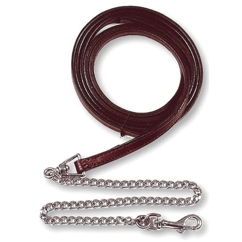 CIRCLE Y Show Lead | Durable Lightweight 1" Single-Ply Leather Horse Western Saddlery Halter Lead | Stainless 28" Chain w/Snap | Ranch Riding, Horse Training & Competitions
