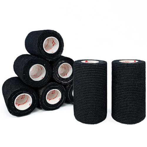 Carbou Self Adhesive Bandage Wrap 4" x 5yd 8ct Vet & Athletic Black - color: Black, size: 8 Count (Pack of 1)
