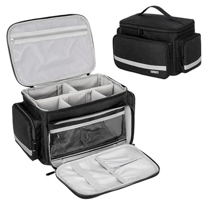 LEFOR·Z Small Medical Bag,First Aid Bag Empty,Home Health Nurse Storage,Pill Bottle Organizer Box,Emergency Medical Supplies Tote with Detachable Divider for Home,Travel(11.75 x 7.6 x 8 inch) - style: Black-small