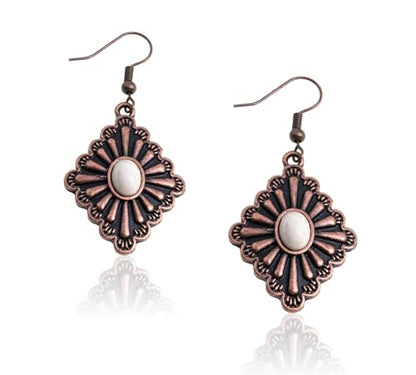 Montana West Rustic Couture's Western Concho Dangle Drop Earrings for Women - color: G-White