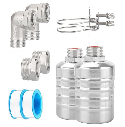 Automatic Water Float Valve, 1/2 to 3/4 Inch Connection Types, Stainless Steel 304 Fully Automatic Water Shut off Float Valve for Water Tank, Pool, Livestock Trough (2 Pack)