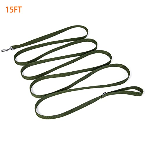 Strong Durable Nylon Dog Training Leash, 1 Inch Wide Traction Rope, 6 ft 10ft 15ft Long, for Small and Medium Dog (Military Green, 15 Feet) - color: Military green, size: 15 Feet