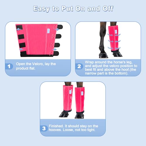 Fly Boots for Horses Set of 4, Loose Fitting Mesh Horse Fly Boots Leggings, Reduce-Stomping Adjustable Equine Leg Wraps & Socks, Stay Up Not Sag, No Rub (Magenta) - color: Magenta