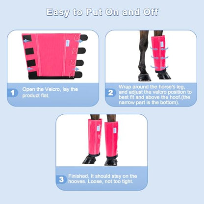 Fly Boots for Horses Set of 4, Loose Fitting Mesh Horse Fly Boots Leggings, Reduce-Stomping Adjustable Equine Leg Wraps & Socks, Stay Up Not Sag, No Rub (Magenta) - color: Magenta