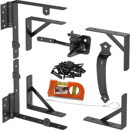 Self-Close Wooden Gate Hardware Kit, Heavy Duty Wood Bracket & Spring Hinge