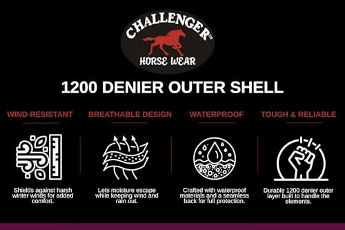 Challenger 1200D Turnout Rain Horse Sheet Light Winter Blanket Gusset 363G - color: Black Black-White Trim, size: 66"