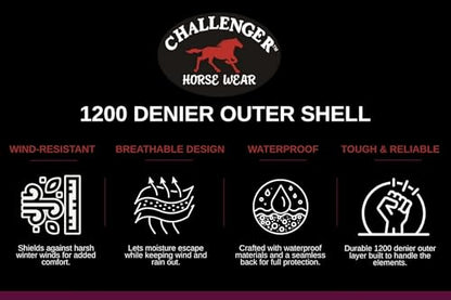 Challenger 1200D Turnout Rain Horse Sheet Light Winter Blanket Gusset 363G - color: Black Black-White Trim, size: 78"