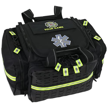 Lightning X Personalized EMT Trauma Bag – Large ALS Medical Bag with 6 Color-Coded Pouches, MOLLE Panel, Waterproof Bottom, Reflective EMS Gear, Custom Embroidered Name or Logo | LXMB35 - color: Black