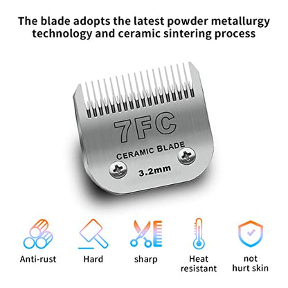 7FC Dog Grooming Ceramic Blades,Compatible with Andis,Oster A5,Wahl KM10 | Size 7FC Detachable Ceramic Blade 1/8-Inch 3.2MM Cut Length,3 Pack - size: 3pc 7FC:1/8''(3.2mm)