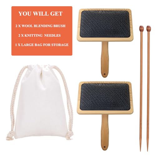 Larger Wool Carder, 5.9" x 3.94" Wire Slicker Wool Carding Brushes, Needle Felting Tools with Solid Handle, Dog Slicker Brush, Wood Hand Carders for Wools 5Pcs
