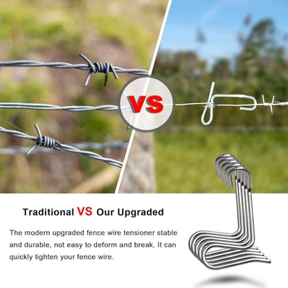 60Pcs 6mm Fence Wire Tightener with Tighteners Handle | 6mm Stainless Steel Barb Wire Fence Tightener Tools 1/4" Fence Wire Tensioning Tool for Wire Fence Farm Garden