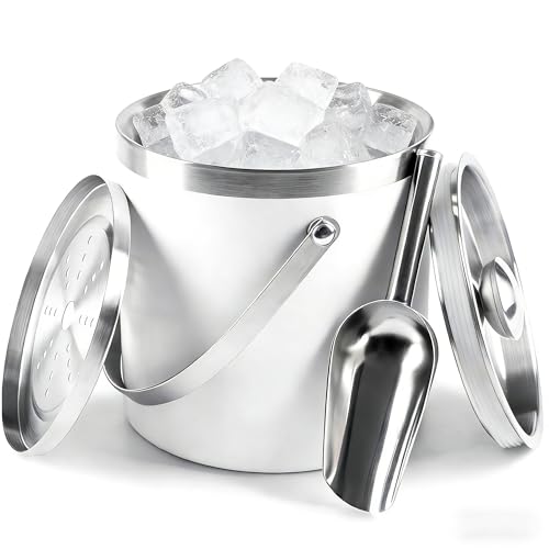 3L Insulated White Ice Bucket for Parties with lid for Cocktail Bar - color: White
