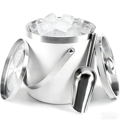 3L Insulated White Ice Bucket for Parties with lid for Cocktail Bar - color: White