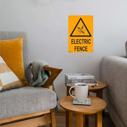 Aluminum Metal Sign 8X12 Inch Bright Yellow Electric Fence Warning Sign Durable High Visibility Safety Alert Marker for Outdoor Perimeter Use