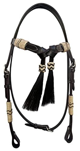 Western Horse Headstall Pony Size – Adjustable Hand Braided Genuine Leather Bridle with Brown Rawhide Knotting Futurity Knot Black Color Hair Tassels, Western Riding Tack, Dark Brown (Pony Size) - size: Pony