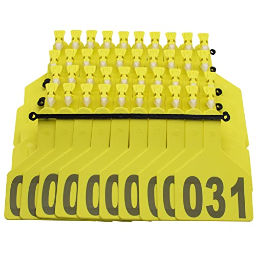 One-Piece Cattle Ear Tags 051-100 Number TPU Large Size Animal Identification Tags Cattle Livestock Ear Tags for Cows Hogs Sheep Tagging Farm Animal Supply (051-100, Yellow) - color: Yellow