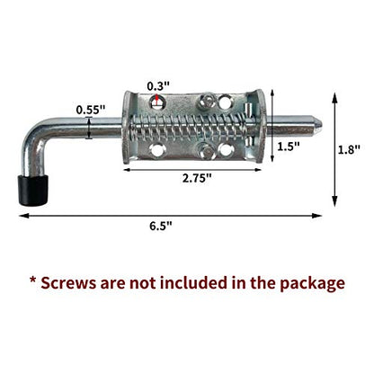 Steel Spring Loaded Latch Pin Assembly 6.5 Inch with 2-Set Spring Latches - Heavy-Duty Plated for Multi-Purpose Trailer Gates, Barn Doors & Heavy Tailgates (Screws Not Included)