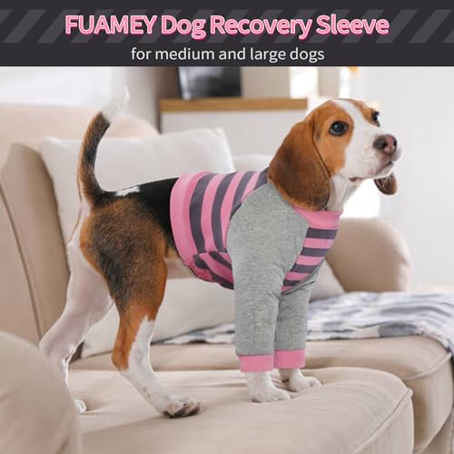 FUAMEY Dog Recovery Sleeve with Elbow Protector, Pink Stripes S - color: Pink Stripes, size: S(Weight:20-28lbs)