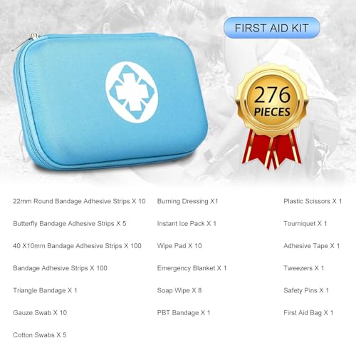 First Aid Kit 276PCS Car Home Camping Essentials Blue Emergency Kit AMORNING - color: Blue-276pcs