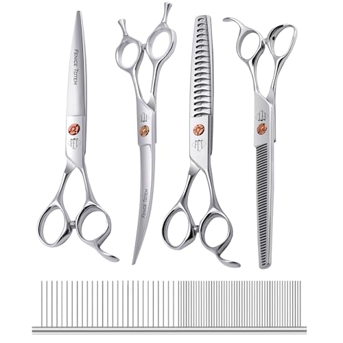 Dog Grooming Scissors: 5 in 1 Pet Shears Set Made Of Japanese 440c Advanced Stainless Steel Professional Grooming Scissors for Dogs Cats and Other Pets
