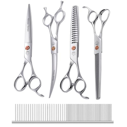 Dog Grooming Scissors: 5 in 1 Pet Shears Set Made Of Japanese 440c Advanced Stainless Steel Professional Grooming Scissors for Dogs Cats and Other Pets