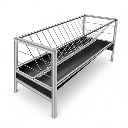 Livestock Trough, 2 in 1 Pasture Hay Dispenser 55 Gallon Livestock Trough with 22 Gallon Feeding Pan, Stainless Steel Goat Hay Holder for Goats Sheep Calves and Horses