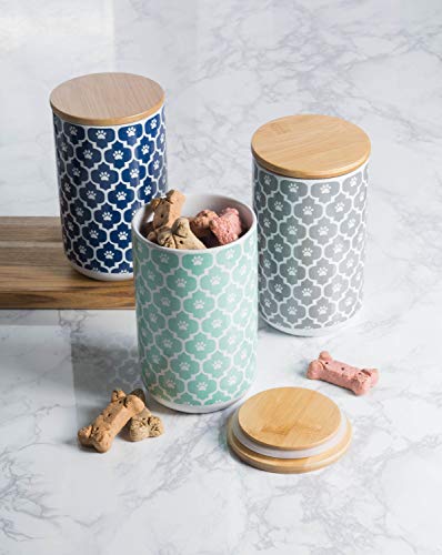 Bone Dry Lattice Pet Treat Jar with Bamboo Lid, Dishwasher Safe, Canister, 4x6.5", Aqua - color: Aqua, size: Treat Canister, 4 x 6.5 in (Pack of 1)