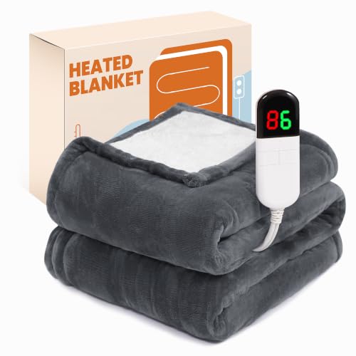 Electric Heated Blanket Twin 62"x84", 8 Heat leavls and 1-8H Auto Off | Fast Heating, Over-Heat Protection&ETL Certification, Soft Flannel Sherpa, Machine Washable, Suitable for Bed and Sofa - color: Grey, size: Twin-62" x 84"