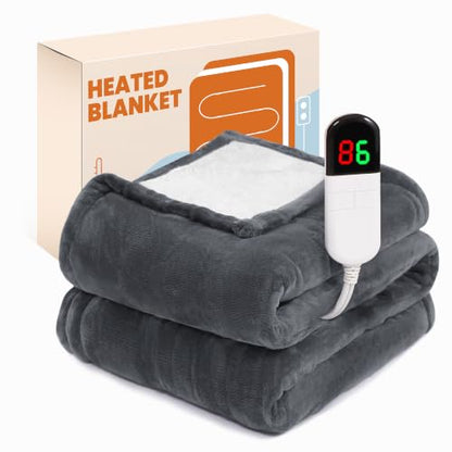 Electric Heated Blanket Twin 62"x84", 8 Heat leavls and 1-8H Auto Off | Fast Heating, Over-Heat Protection&ETL Certification, Soft Flannel Sherpa, Machine Washable, Suitable for Bed and Sofa - color: Grey, size: Twin-62" x 84"