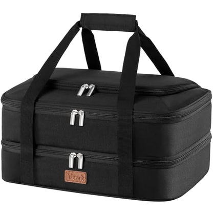Lifewit Double Decker Casserole Carrier for Hot and Cold Food, Insulated Casserole Dish Carrier Carrying Case with Tool Room, Thermal Bag for Potluck Parties Cookouts Fits 9"×13" Baking Dish, Black - color: Black