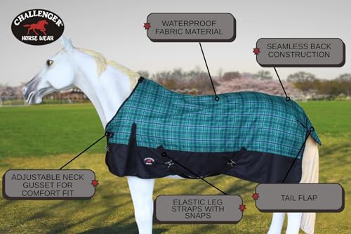 Challenger 1200D Turnout Waterproof Rain Light-Weight Sheet Plaid Horse Blanket 3EE09G - color: Turquoise Purple Plaid, size: 72 inches