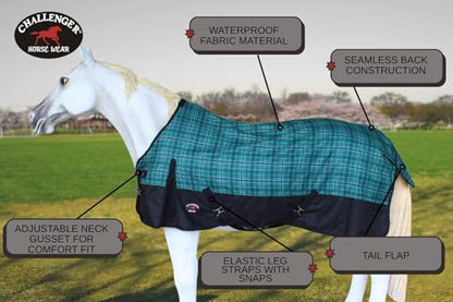 Challenger 1200D Turnout Waterproof Rain Light-Weight Sheet Plaid Horse Blanket 3EE09G - color: Turquoise Purple Plaid, size: 72 inches