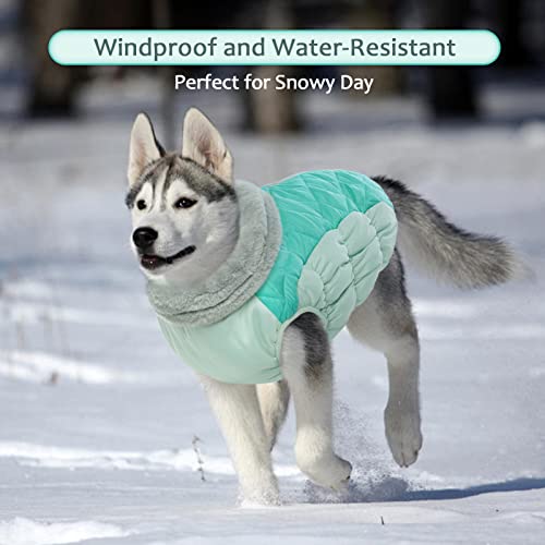 Lelepet Dog Coat Warm Dog Winter Coat Waterproof Dogs Jacket with Harness - color: Neo Mint, size: X-Small