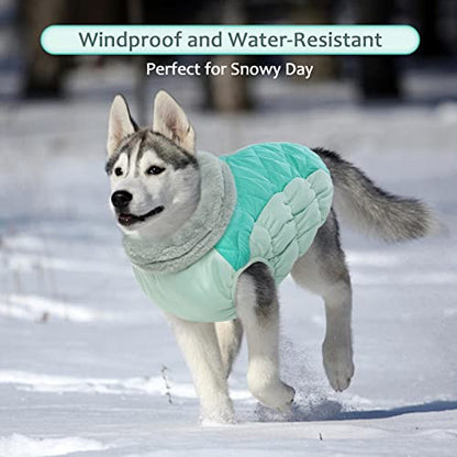 Lelepet Dog Coat Warm Dog Winter Coat Waterproof Dogs Jacket with Harness - color: Neo Mint, size: X-Small