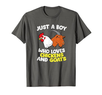 Just a Boy Who Loves Chickens and Goats T-Shirt - color: Asphalt Grey, size: Small